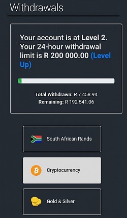 Proof of withdraw and account level at level 2 withdrawal of R200,000 at level 2,,you can withdraw up to R200,000 daily at level 2 and you can withdraw up to R1, 000, 000 at level 3